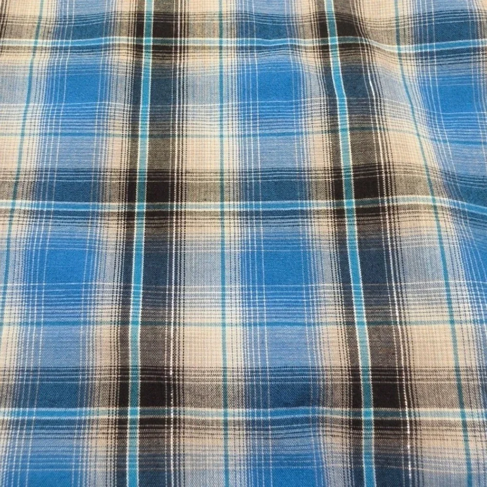 Wrangler Mens Western Snap Shirt Blue Plaid Metallic Thread Long Sleeve Medium